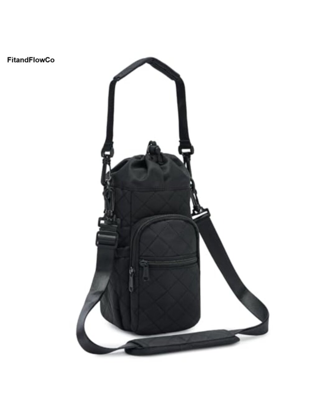 Insulated Quilted Water Bottle Carrier Crossbody Sling Bag 32-40oz Phone Pocket